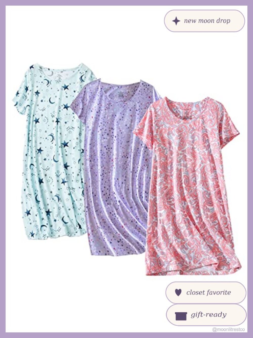 Womens Cotton Nightgown Sleepshirt Short Sleeve Tunic Set of 3
